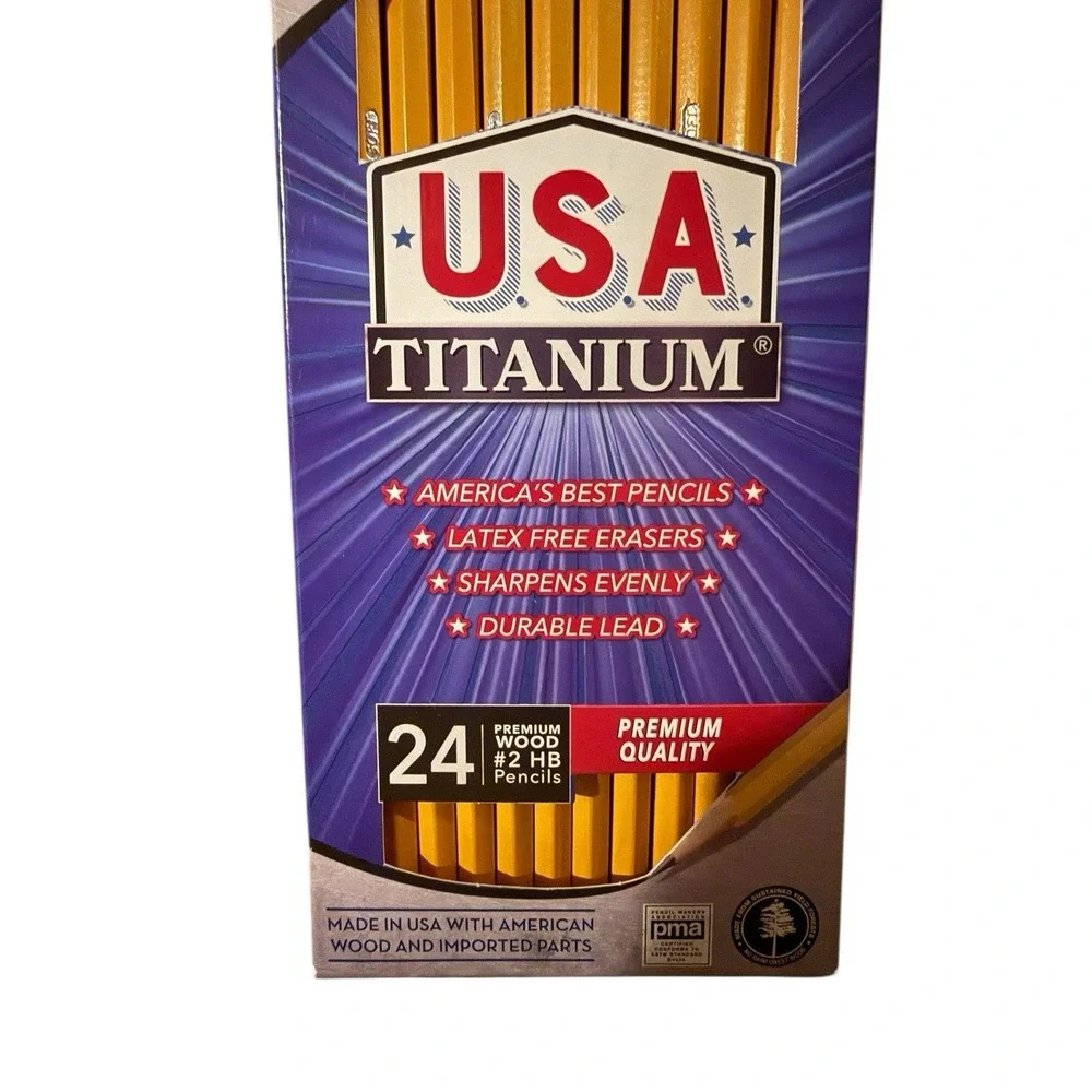 USA Titanium Premium Wood #2 HB Pencils, Long Lasting Erasers 24 CT  Sharpened